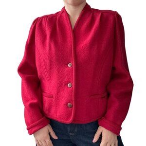 Vintage Geiger Cherry Red Boiled Wool Austrian Cropped Cardigan Jacket Sz 44